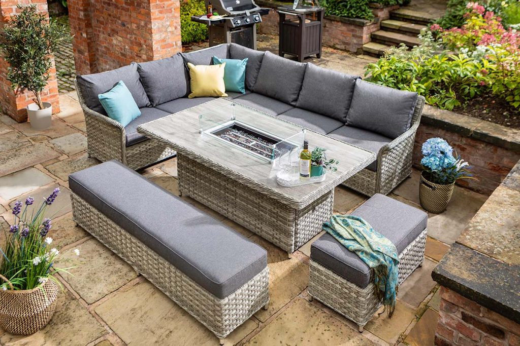 Heritage Grand Rectangular Corner Set with Gas Fire Pit Seacoast